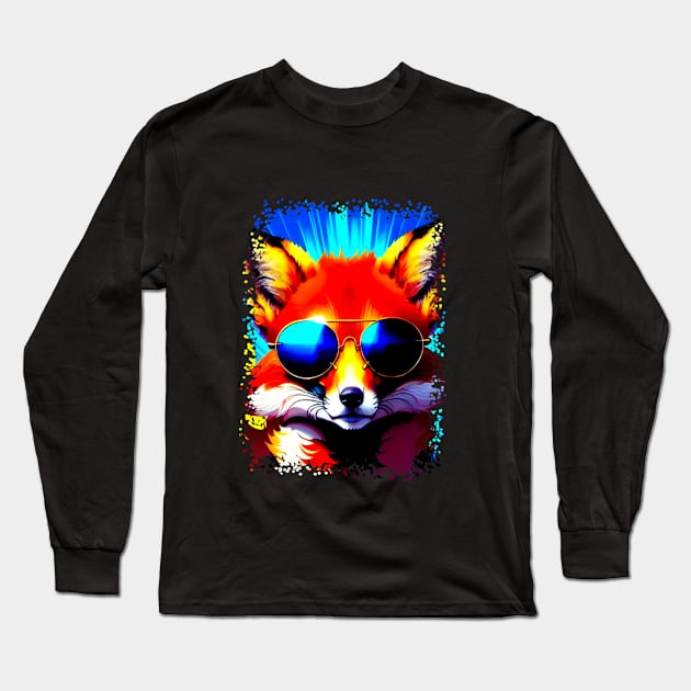 Cute Colorful Fox With Sunglasses Long Sleeve T-Shirt by Ravadineum